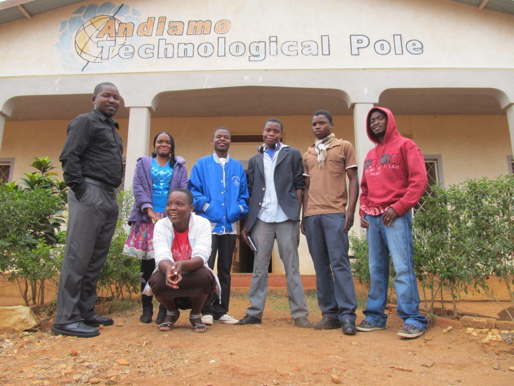 George Mashepa (far left) and Yohane Konde (Right) posing with some of the students at Technological Pole